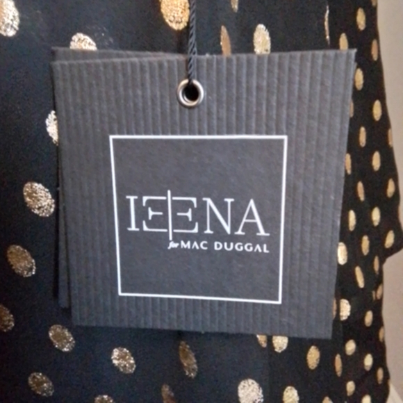 NWT IEENA for Mac Duggal Black & Gold Dot Tiered Ruffle Dress - 12 - Picture 14 of 16